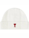 Heart Logo Wool Beanie White - AMI - BALAAN 2