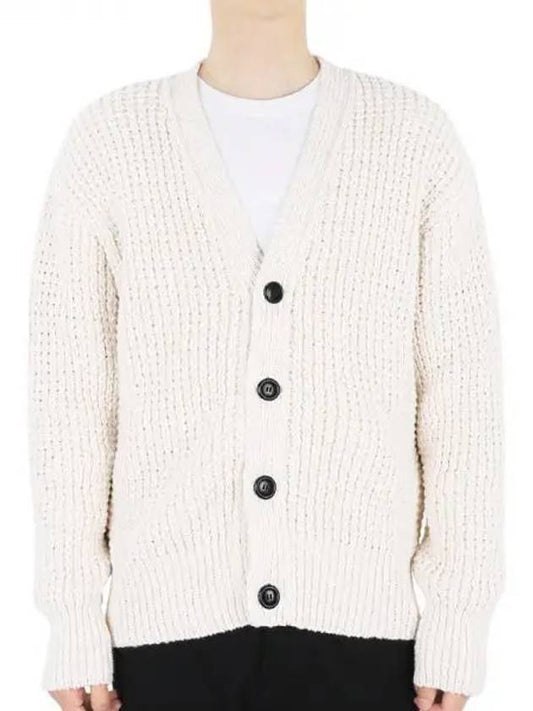 Men s Waffle Knit Button Cardigan Ivory UKC061 KN0009 168 1063838 - AMI - BALAAN 1