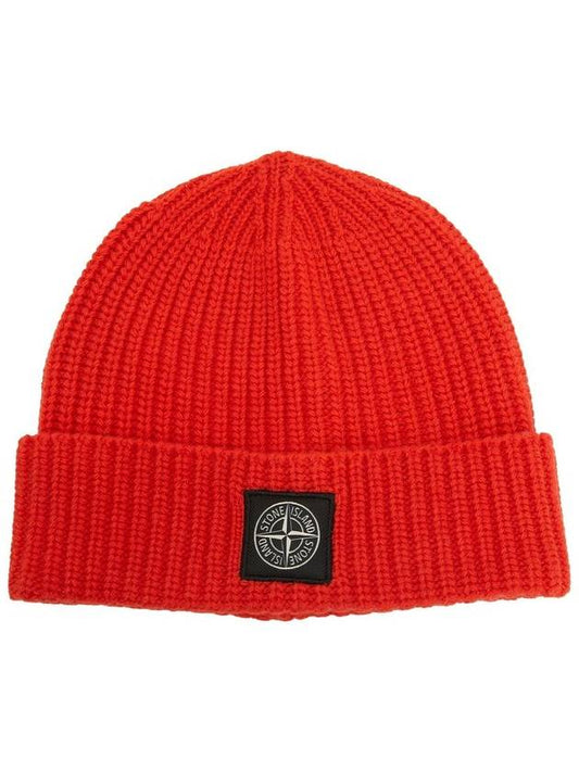 Logo Patch Rib Wool Beanie Red - STONE ISLAND - BALAAN 2