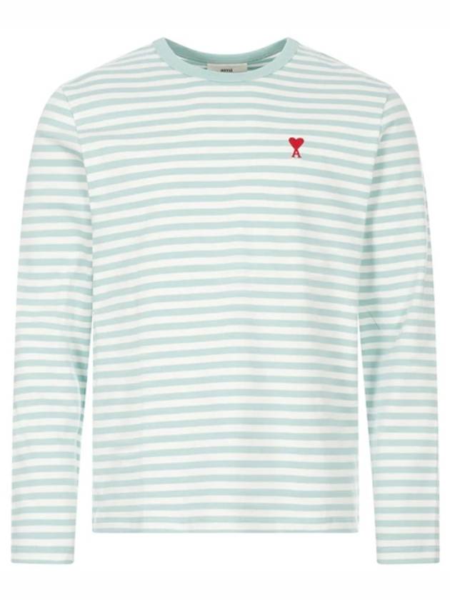 Small Heart Logo Stripe Long Sleeve T-shirt Green - AMI - BALAAN 2