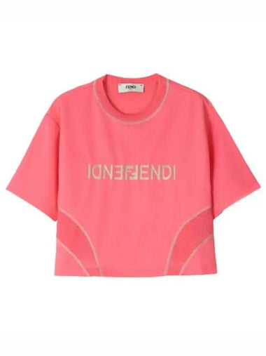 logo print crop t shirt - FENDI - BALAAN 1