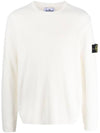 Men's Logo Patch Crew Neck Soft Cotton Knit Top White - STONE ISLAND - BALAAN 1