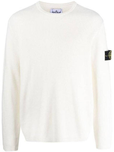 Men's Logo Patch Crew Neck Soft Cotton Knit Top White - STONE ISLAND - BALAAN 1