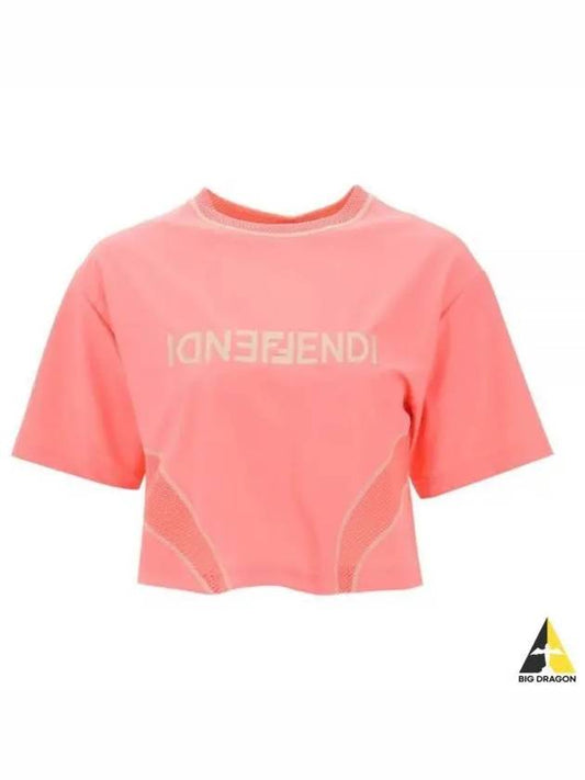 Logo Printed Cropped Short Sleeve T-Shirt Pink - FENDI - BALAAN 2