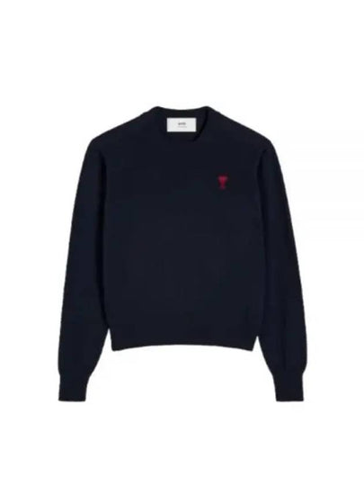 Embroidered Logo Crewneck Knit Top Dark Blue - AMI - BALAAN 2