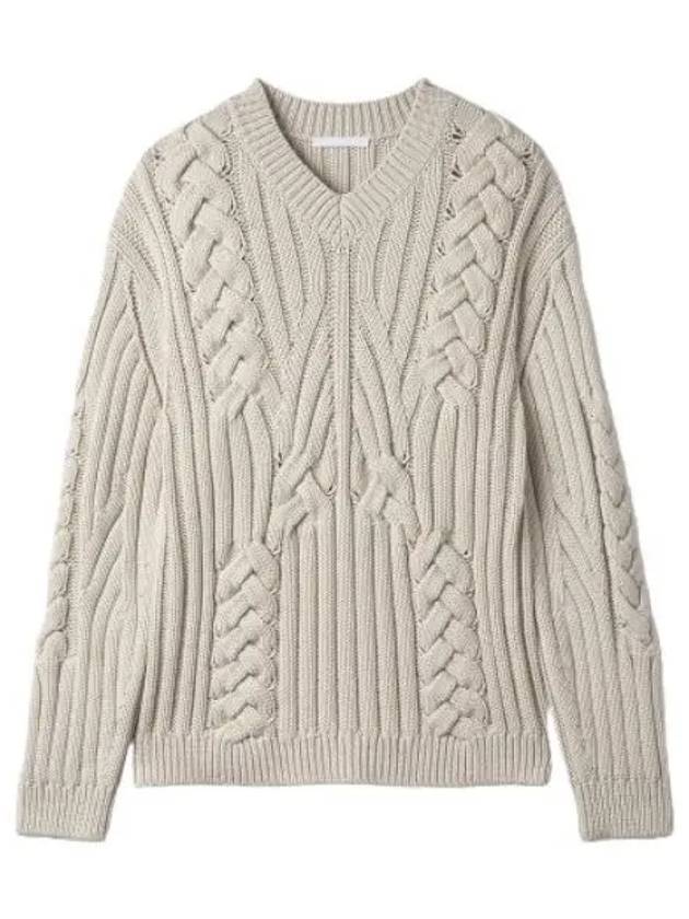 Cable V neck knit cream white - HELMUT LANG - BALAAN 1