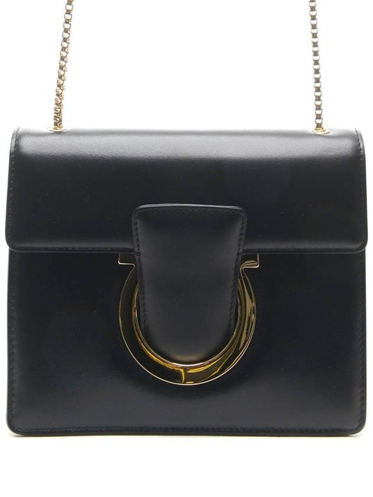 Salvatore Metal Ornament Flip Cross Bag Black - SALVATORE FERRAGAMO - BALAAN.