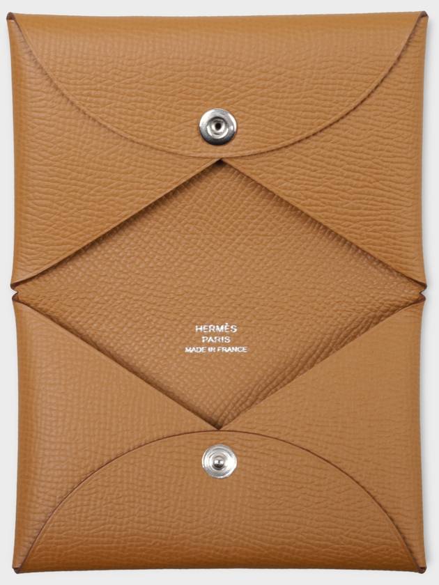 Calvi Epsom Palladium Hardware Card Wallet Gold - HERMES - BALAAN.