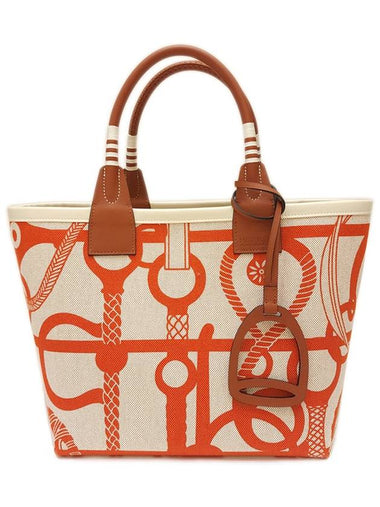 Women's Steeple 25 Tote Bag Ivory Orange H083621CK - HERMES - BALAAN 1