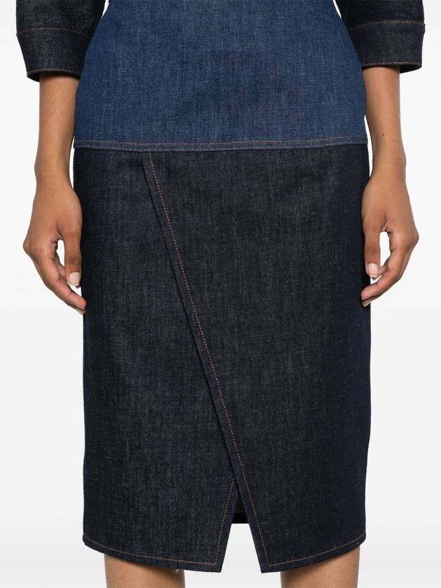 Two Tone Denim Pencil Skirt Blue - FENDI - BALAAN 3