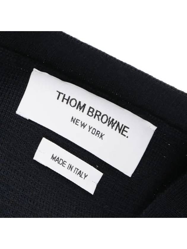 Milano Stitch 4 Bar Classic V Neck Fine Merino Wool Cardigan Navy - THOM BROWNE - BALAAN 7