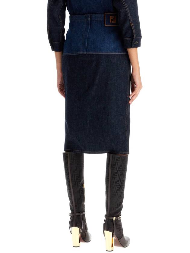 Two Tone Denim Pencil Skirt Blue - FENDI - BALAAN 4