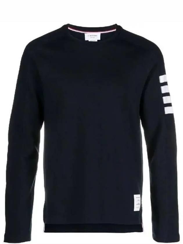 4-Bar Striped Cotton Long Sleeve T-Shirt Navy - THOM BROWNE - BALAAN 3