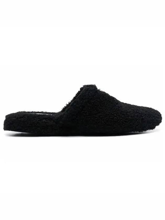 Men's Logo Tab Shearling Slippers Black - THOM BROWNE - BALAAN 2