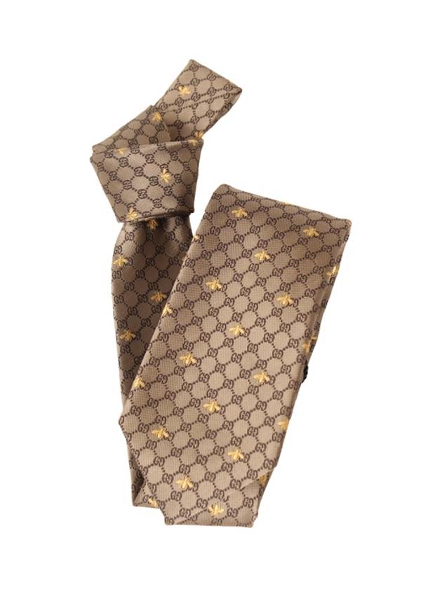 Interlocking GG Pattern Bee Print Tie Beigle - GUCCI - BALAAN 4