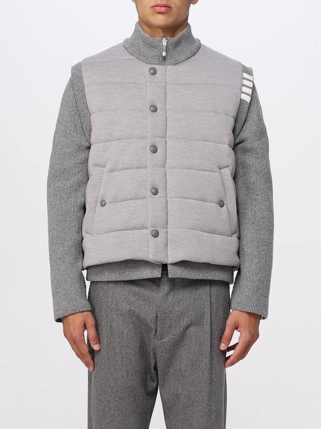 Men's Reversible Padded 4 Bar Funnel Neck Merino Jersey Padding Jacket Grey - THOM BROWNE - BALAAN 2