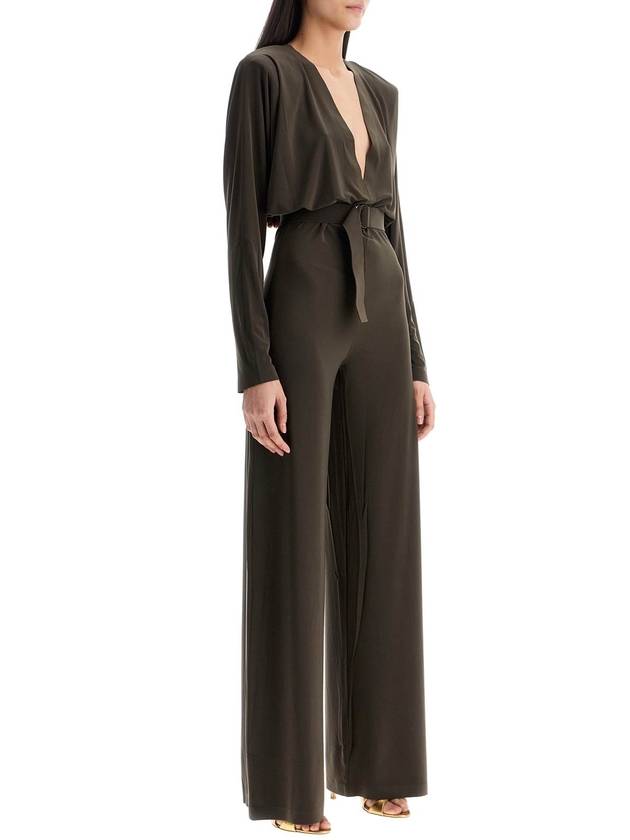 dark green long sleeve v-neck jumpsuit - NORMA KAMALI - BALAAN 2