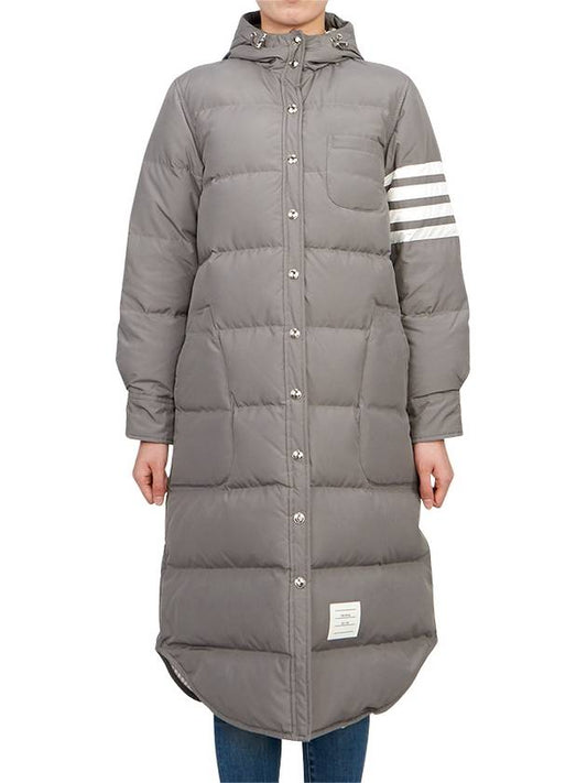 Downfilled Ripstop Classic 4 Striped Hoodie Down Long Padding Grey - THOM BROWNE - BALAAN 2