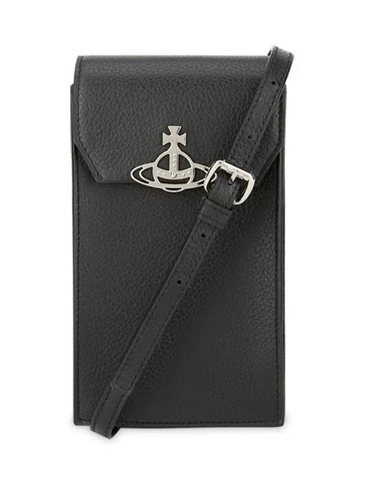 Silver Logo Grained Leather Phone Cross Bag Black - VIVIENNE WESTWOOD - BALAAN 2