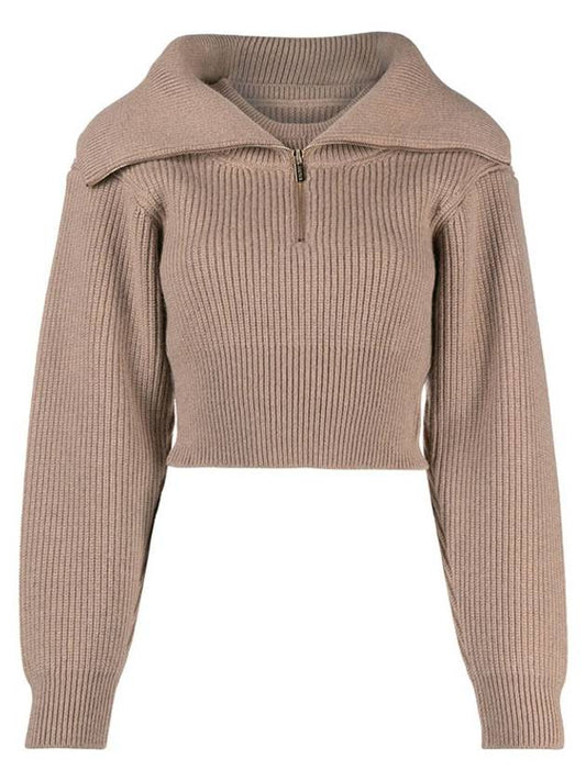 La Maille Risoul Double Collar Knit Top Dark Beige - JACQUEMUS - BALAAN 2