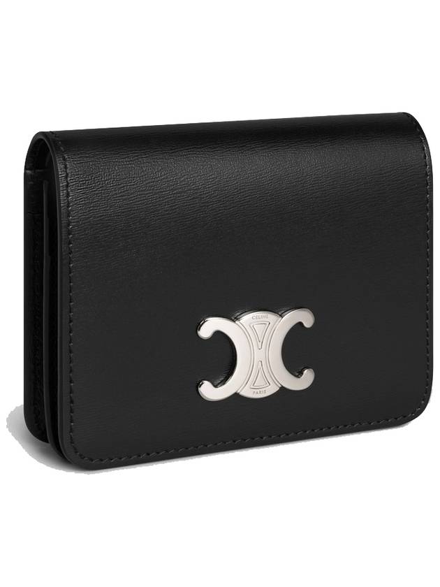 Triomphe Compact Shiny Calfskin Half Wallet Silver Black - CELINE - BALAAN 4