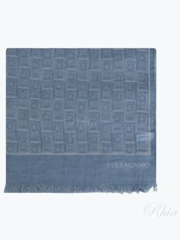 Gancini Monogram Print Stole Scarf Blue - SALVATORE FERRAGAMO - BALAAN 2