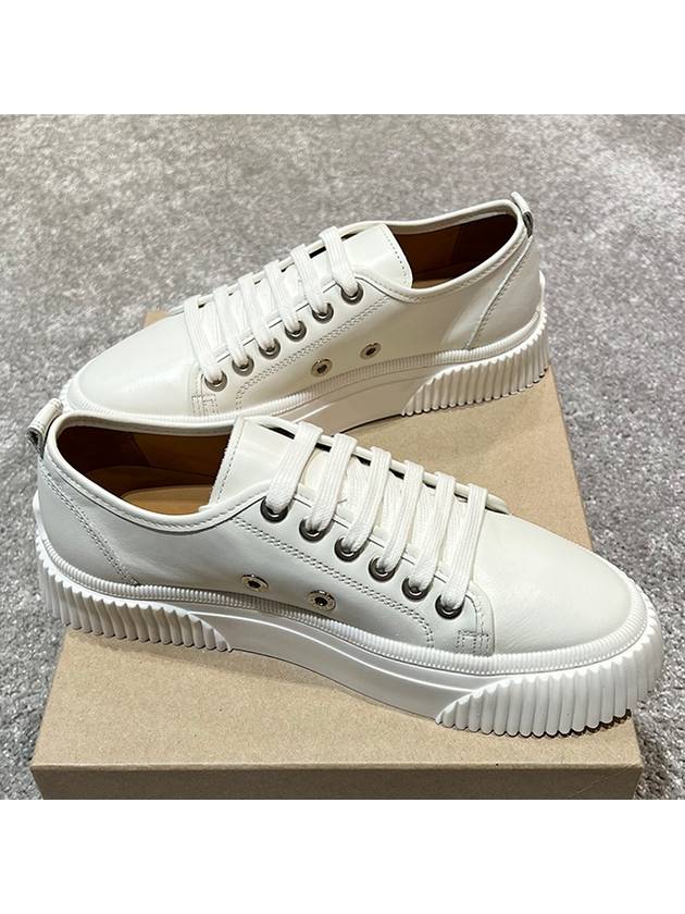 Lace Up Logo Leather Low Top Sneakers White - AMI - BALAAN 4