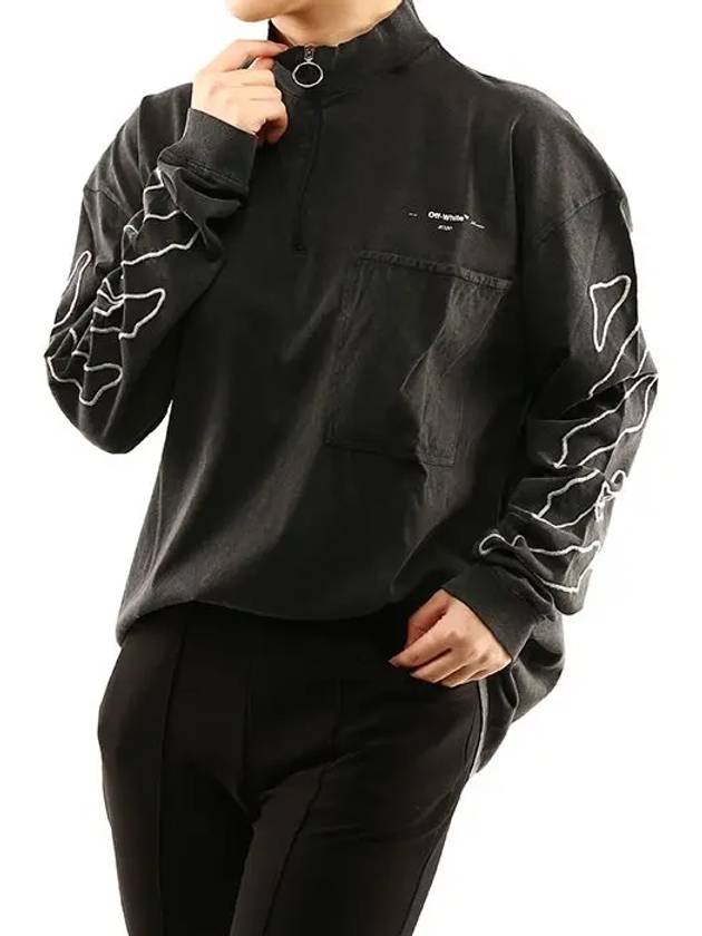 Half-Zip Overfit Long-Sleeved T-Shirt Black - OFF WHITE - BALAAN 7