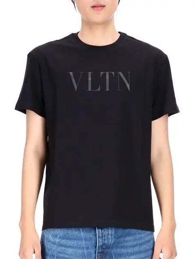 VLTN Logo Print Cotton Short Sleeve T-Shirt Black - VALENTINO - BALAAN 2