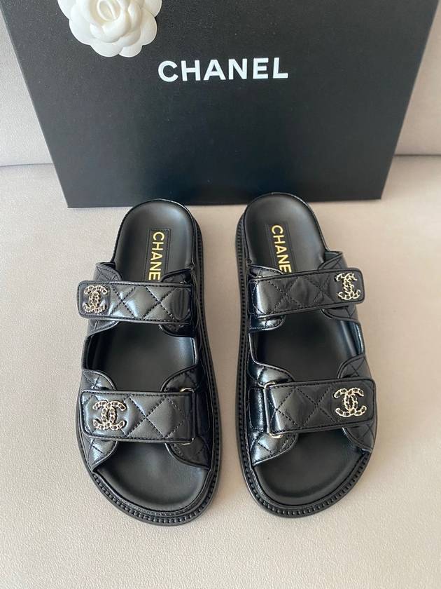 CC Logo Velcro Sandals Black - CHANEL - BALAAN 3