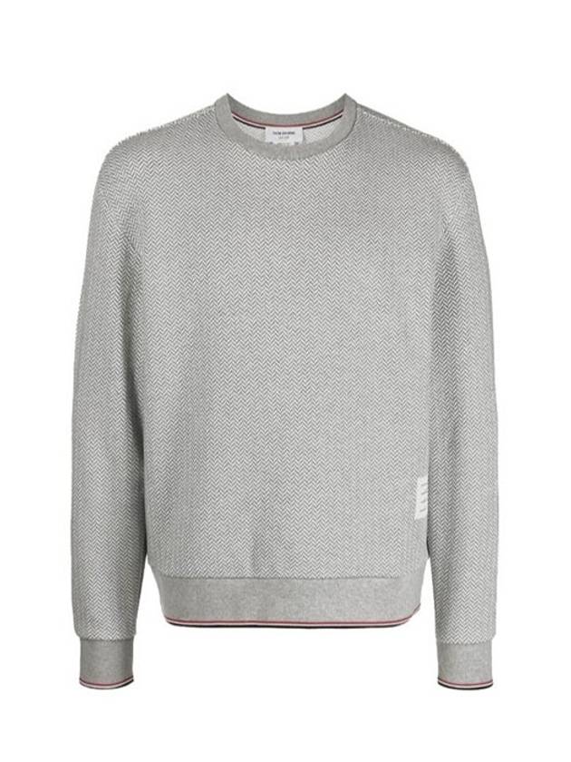 Men's Trimmed Herringbone Cotton Sweatshirt Grey - THOM BROWNE - BALAAN 3