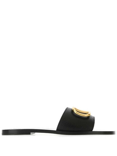 V Logo Signature Leather Slippers Black - VALENTINO - BALAAN 2