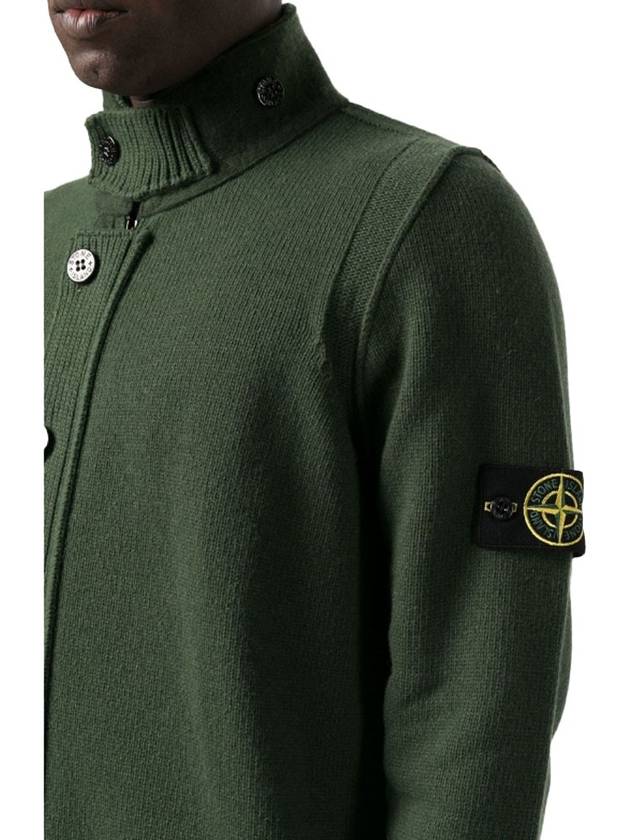 Men's Patch High Neck Lambswool Knit Cardigan Olive - STONE ISLAND - BALAAN 5