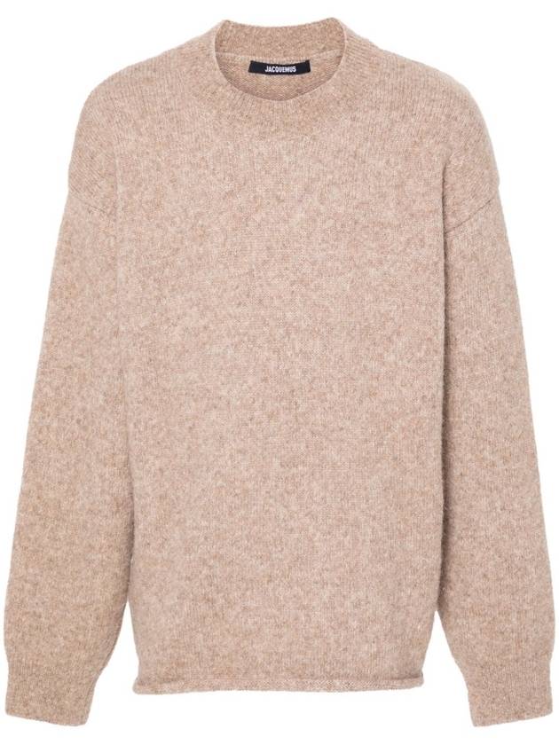 Le Pull Logo Crew Neck Alpaca Wool Knit Top Beige - JACQUEMUS - BALAAN 2