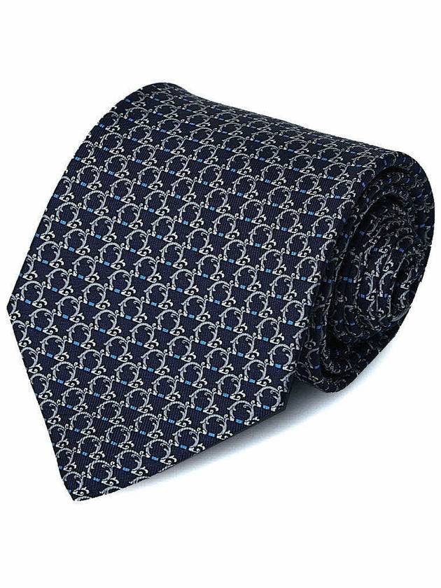 Gancini Pattern Silk Neck Tie Navy - SALVATORE FERRAGAMO - BALAAN 10