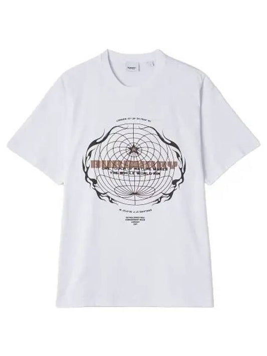 Globe graphic print short sleeve t shirt white tee - BURBERRY - BALAAN 1