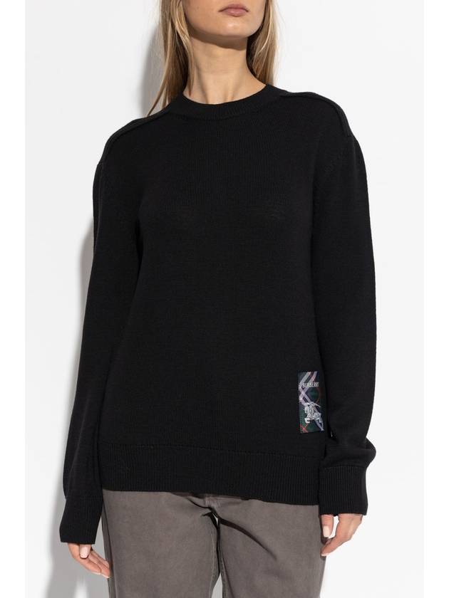 Burberry Wool Sweater With Logo Patch, Women's, Black - BURBERRY - BALAAN 3