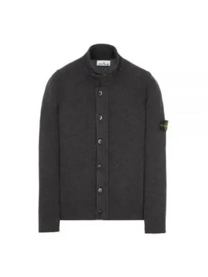 Men's Patch High Neck Lambswool Knit Cardigan Charcoal - STONE ISLAND - BALAAN 2