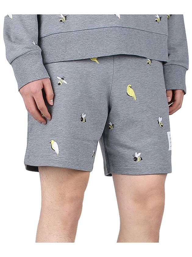 Bird Bee Embroidered Loopback Cotton Sweat Shorts Grey - THOM BROWNE - BALAAN 4