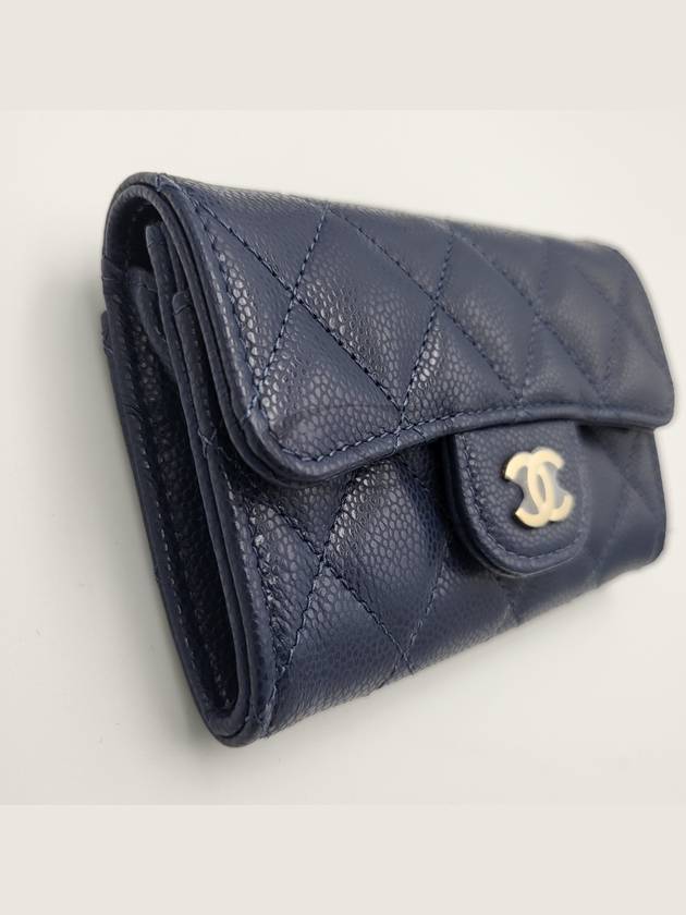 Gold Classic Grained Shiny Calfskin Card Holder Navy - CHANEL - BALAAN 8