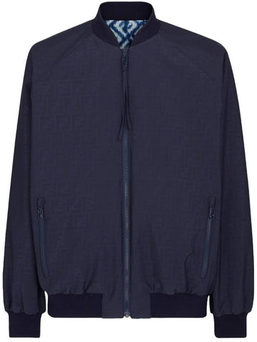 FF motif reversible nylon bomber jacket blue - FENDI - BALAAN.
