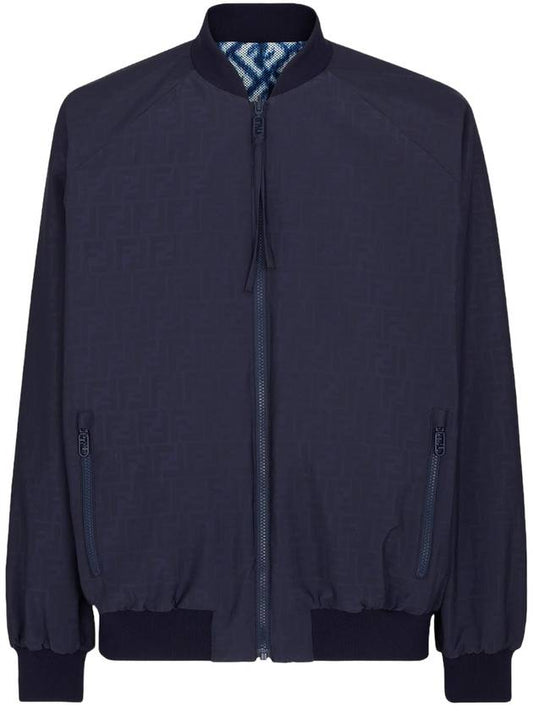 FF motif reversible nylon bomber jacket blue - FENDI - BALAAN 1