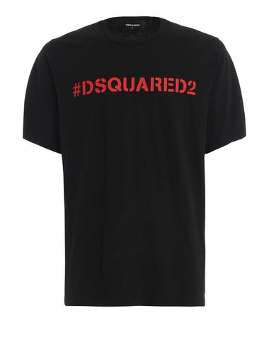 Logo Print Cotton Short Sleeve T-shirt Black - DSQUARED2 - BALAAN 1