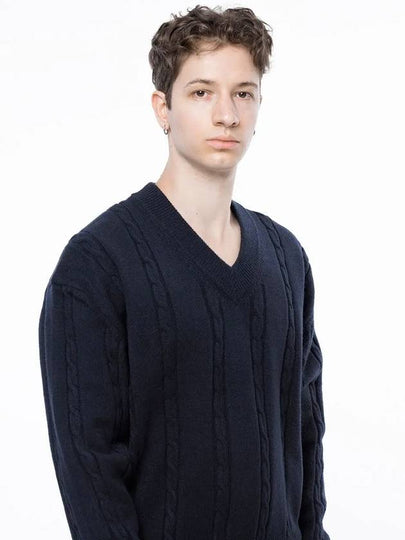 Men s M243TP07NY Dense Cable V neck Knit Navy - CHANCE'S NOI - BALAAN 2