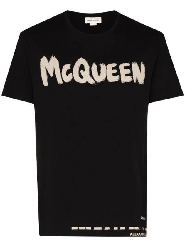 Men's Graffiti Logo Short Sleeve T-Shirt Black - ALEXANDER MCQUEEN - BALAAN 2