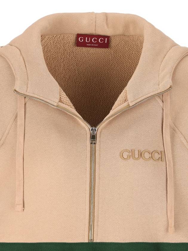 Embroidery Logo Web Stripe Half Zip Hoodie Light Brown - GUCCI - BALAAN 4