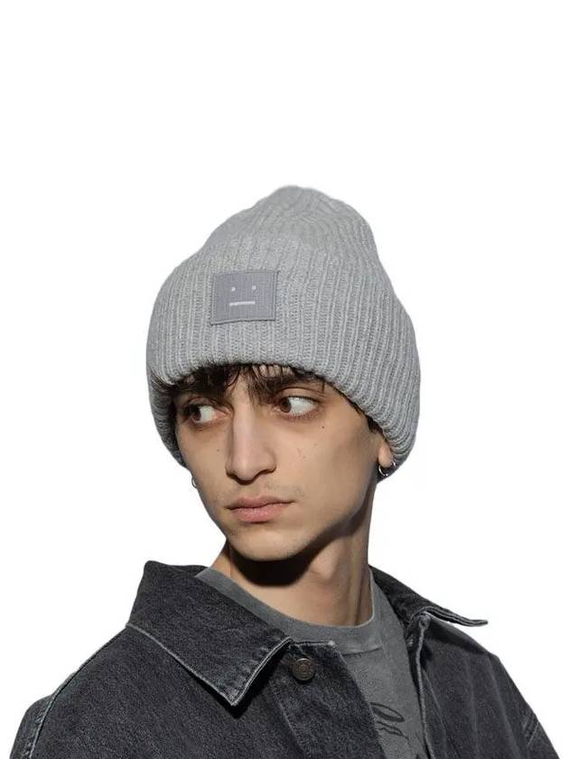 Face Patch Ribbed Wool Beanie Grey - ACNE STUDIOS - BALAAN 4