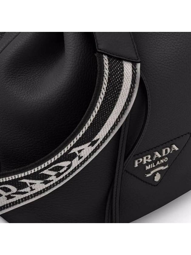 Logo Flo Leather Bucket Bag Black - PRADA - BALAAN 5