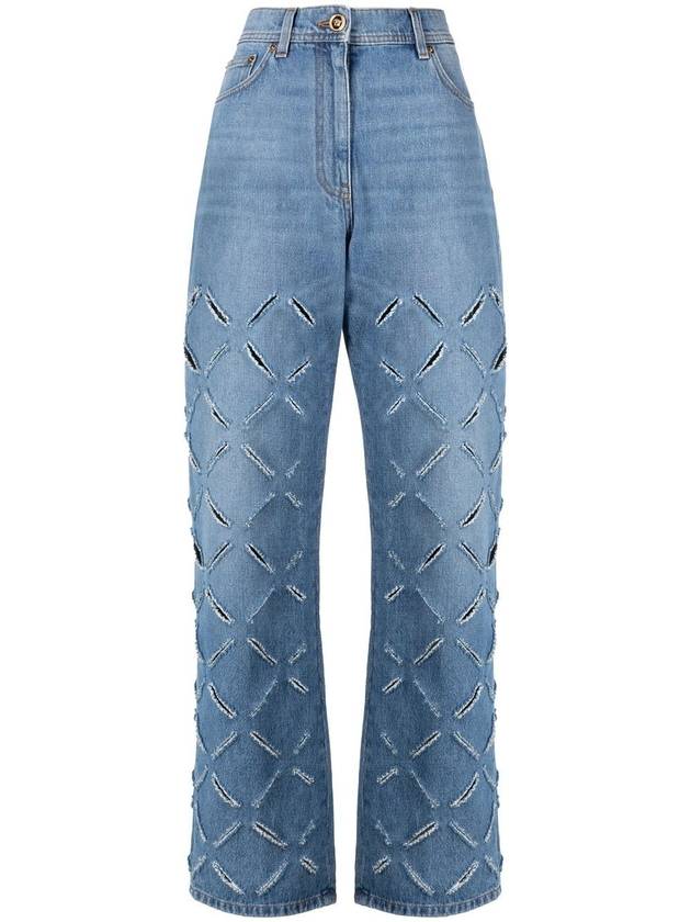 Bag Logo Patch Cutout Denim Jeans Blue - VERSACE - BALAAN 2