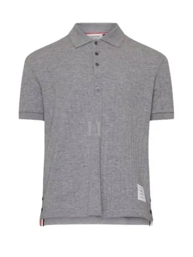 RWB Button Ribbed Polo Wool Knit Top Grey - THOM BROWNE - BALAAN 2